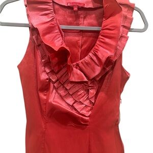 Red Coral Elegant Ruffled Sleeveless Blouse Small Y2K Liz Minelli